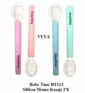 Babytime BT113 Silikon Mama Kaşığı 2'li - Beyaz & Pembe