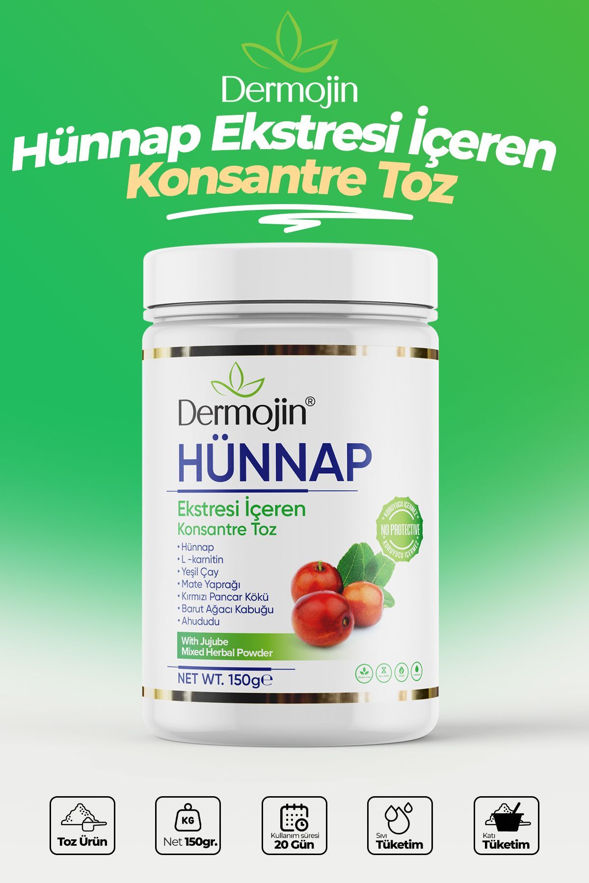 Dermojin Hünnap Ekstresi İçeren Konsantre Toz 150 gr