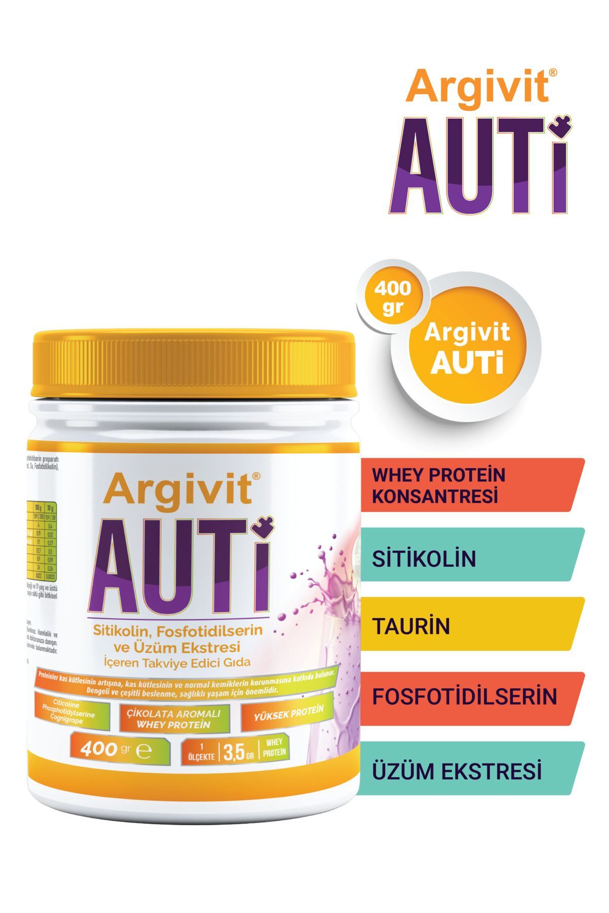 Argivit Auti Taurin Sitikolin Fosfotidilserin ve Üzüm Ekstresi İçeren Gıda Takviyesi 400 gr