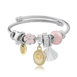 Deniz Kabuğu Figürlü Pandora Çelik Bileklik
