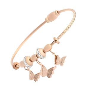 Sallantılı Kelebek Figürlü Zirkon Taşlı Çelik Bileklik Rose