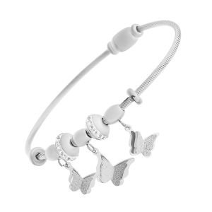Sallantılı Kelebek Figürlü Zirkon Taşlı Çelik Bileklik Gümüş