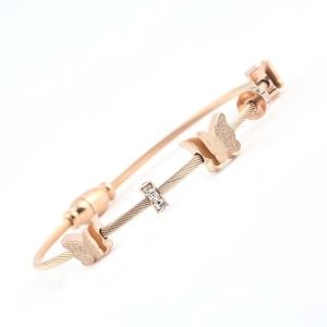 Kelebek Figürlü Zirkon Taşlı Çelik Bileklik Rose