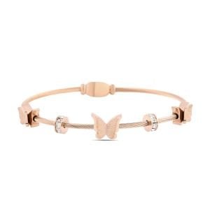 Kelebek Figürlü Zirkon Taşlı Çelik Bileklik Rose