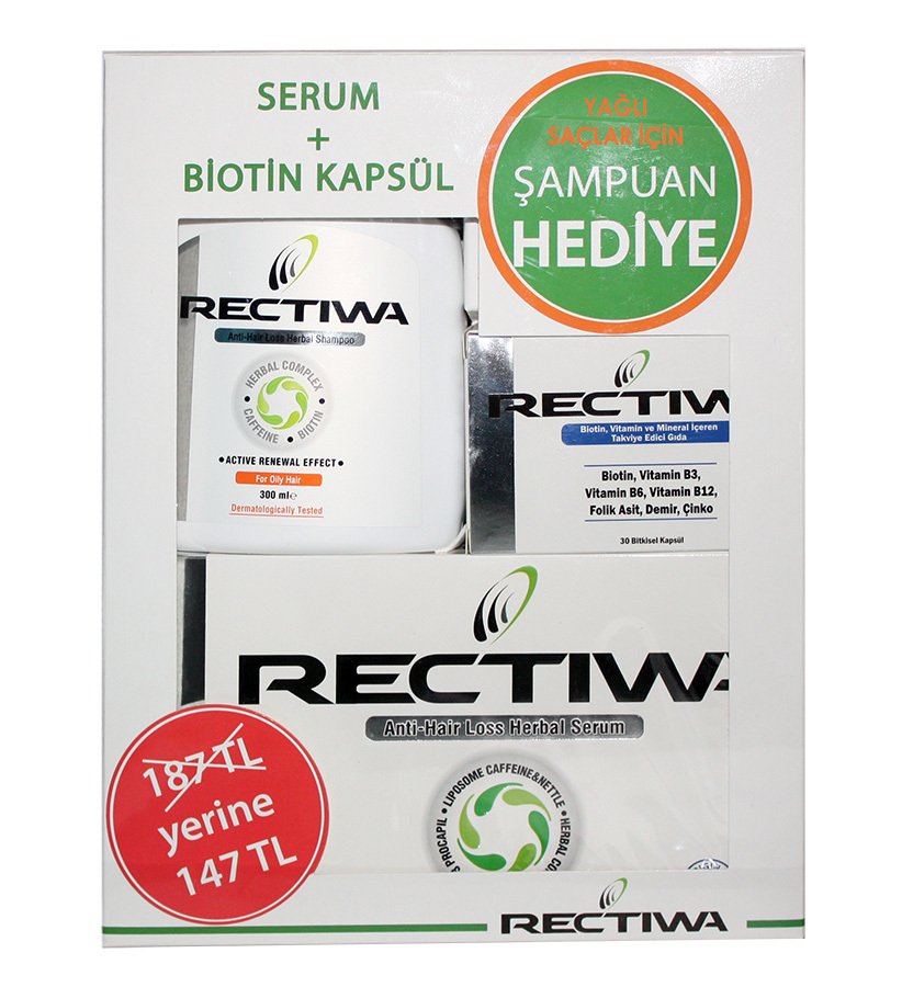 Rectiwa Serum+Biotin Kapsül Yağlı Saçlar İçin Set Şampuan Hediyeli