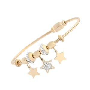 Yıldız Figürlü Zirkon Taşlı Çelik Bileklik Gold