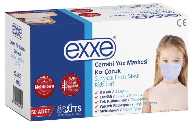 Maske Cocuk Exxe Kız 50Lı Teklı Poset