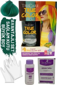 Trucare Truecolor Zümrüt Yeşili Saç Boyası Seti Saç Açıcı ve Eldivenli