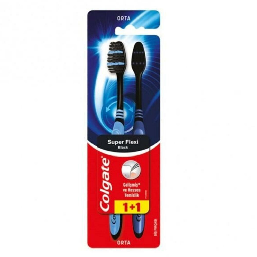 Colgate Super Flexi Orta Diş Fırçası Siyah + Colgate Plax Alkolsüz Fresh Mint Gargara 250 ml