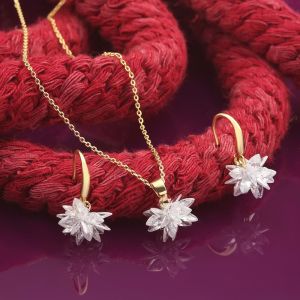 Kristal Swarovski Zirkon Küpe-Kolye Set Gold