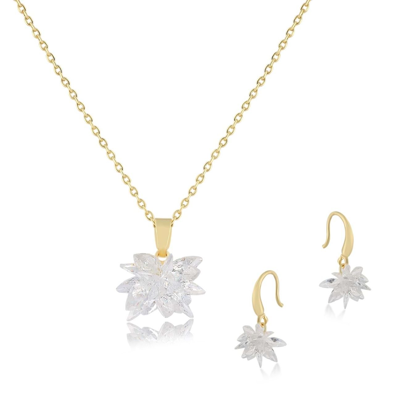 Kristal Swarovski Zirkon Küpe-Kolye Set Gold