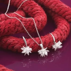 Kristal Swarovski Zirkon Küpe-Kolye Set Gümüş