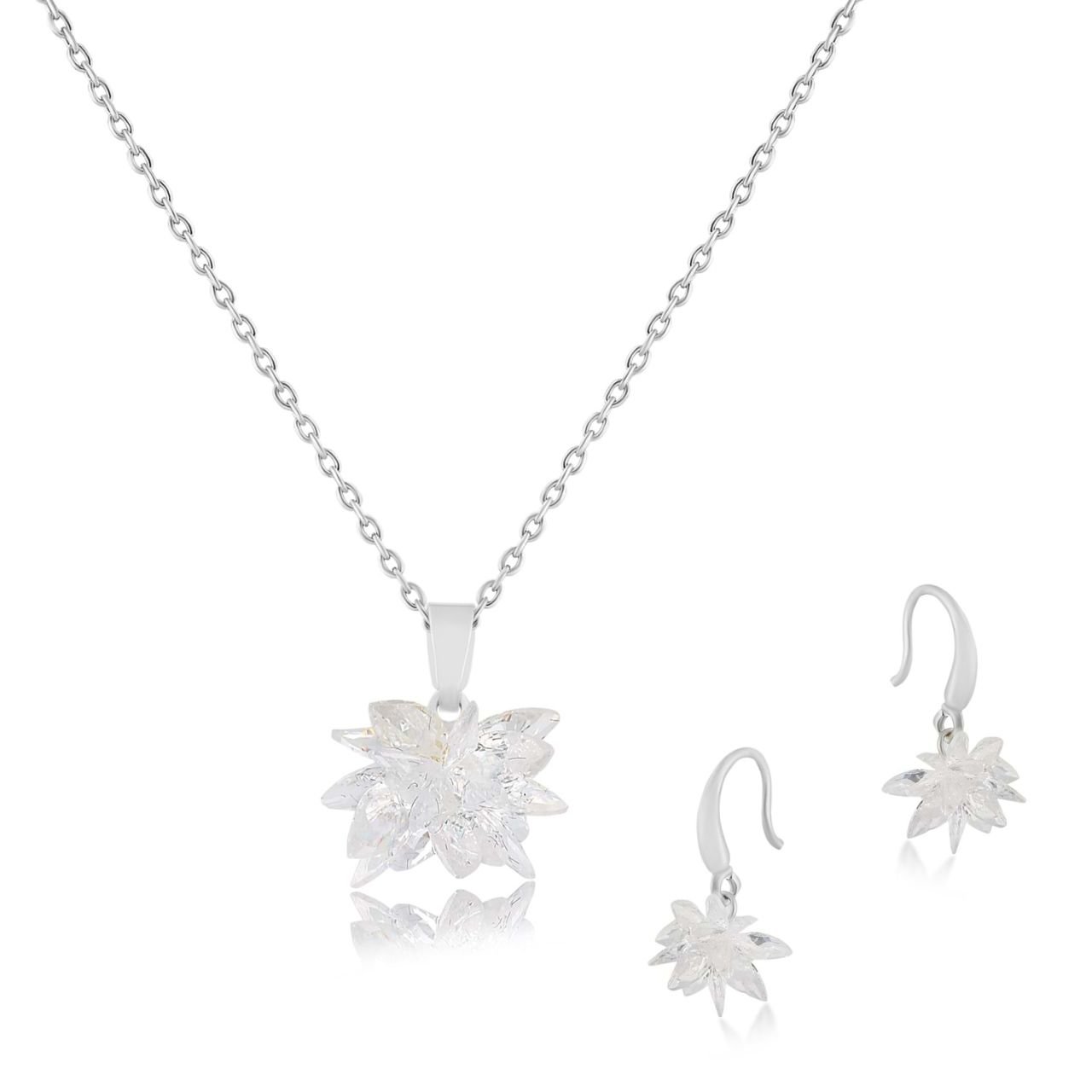 Kristal Swarovski Zirkon Küpe-Kolye Set Gümüş