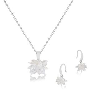Kristal Swarovski Zirkon Küpe-Kolye Set Gümüş