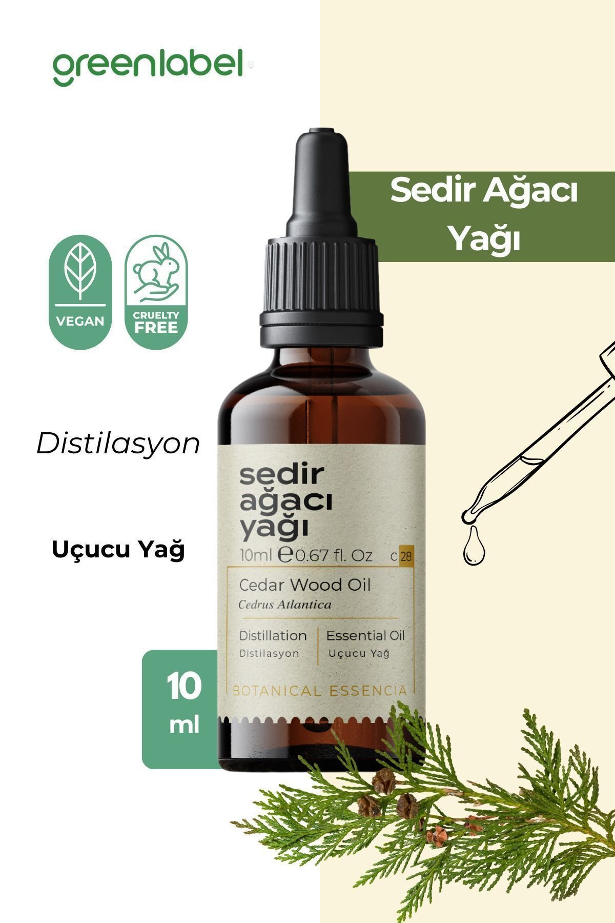 Greenlabel Sedir Ağacı Yağı %100 Doğal ve Saf 10 ml