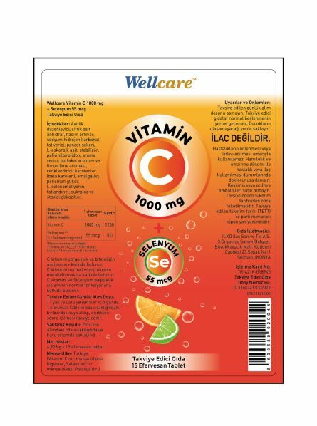 Wellcare Vıtamın C Selenyum 55 Mcg 15 Efv Tb