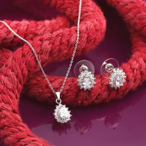 Küçük Damla Zirkon Küpe-Kolye Set Gümüş