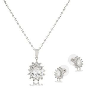 Küçük Damla Zirkon Küpe-Kolye Set Gümüş