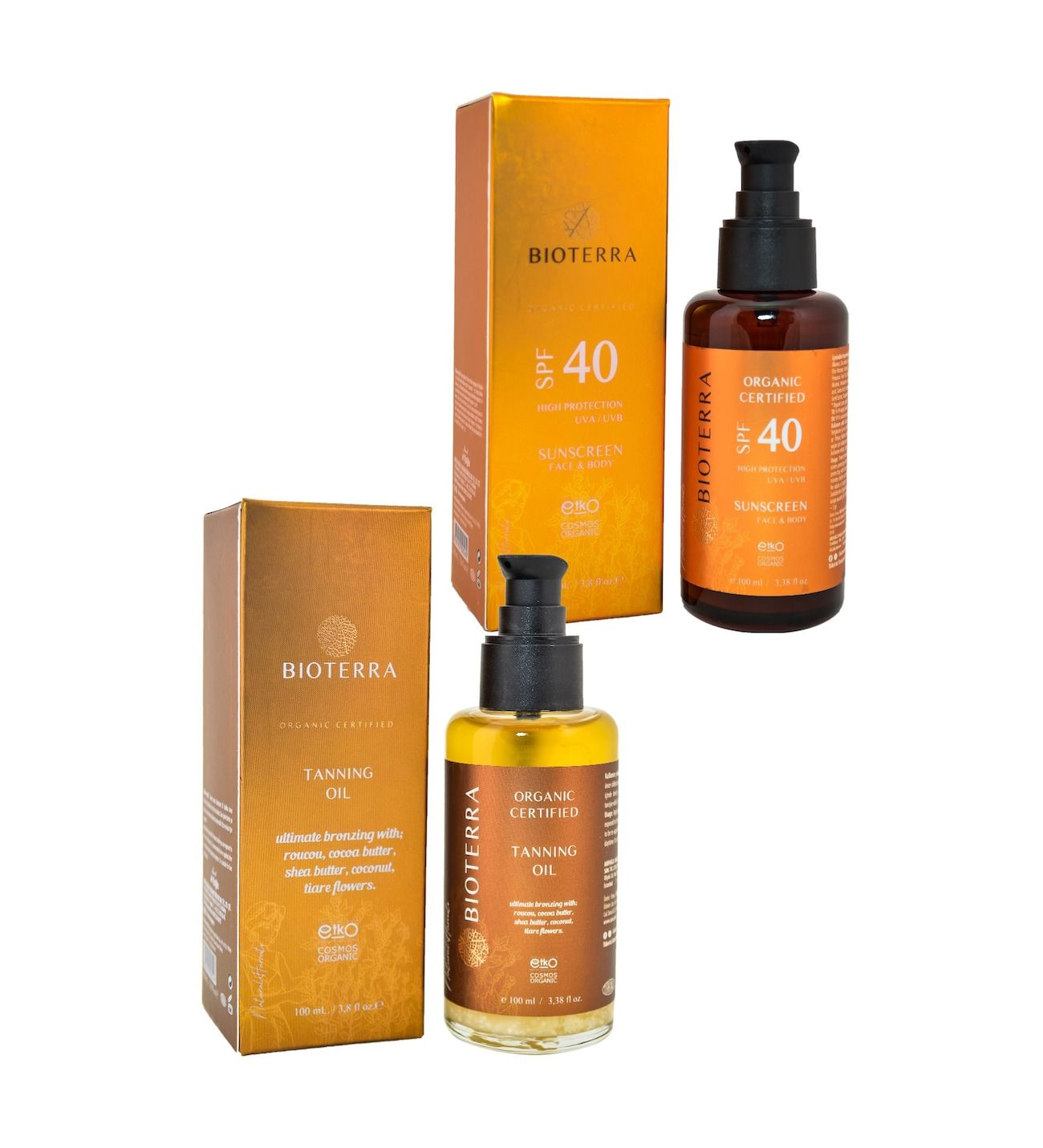 Bioterra Organik SPF40+ Güneş Kremi 100 ml 2'li + Bioterra Organik Bronzlaştırıcı Yağ 100 ml