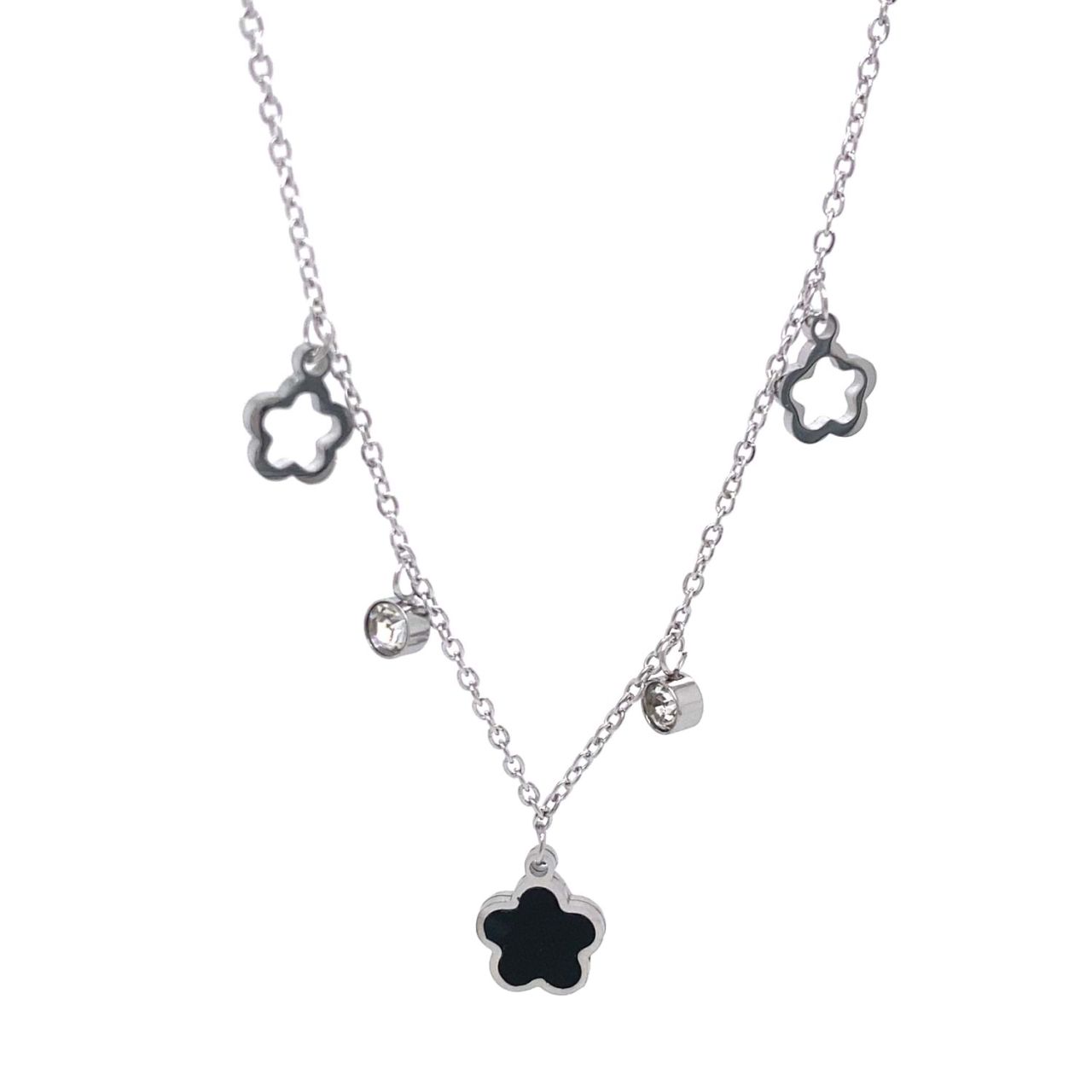 Siyah Yıldız Figürlü Çelik Kolye Gümüş