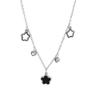 Siyah Yıldız Figürlü Çelik Kolye Gümüş