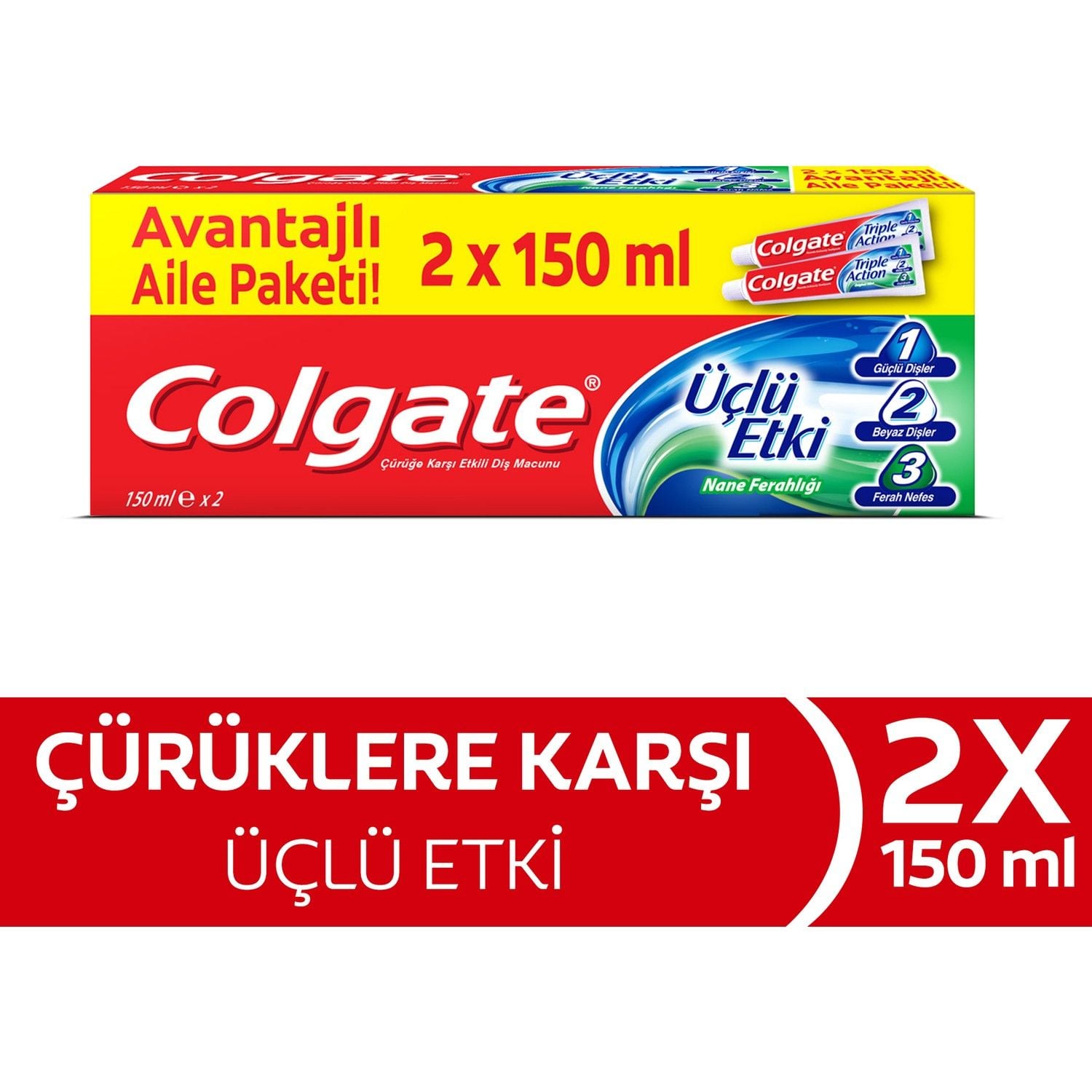Colgate Diş Macunu Üçlü Etki 150 ml - 2'li Avantajlı Aile Paketi