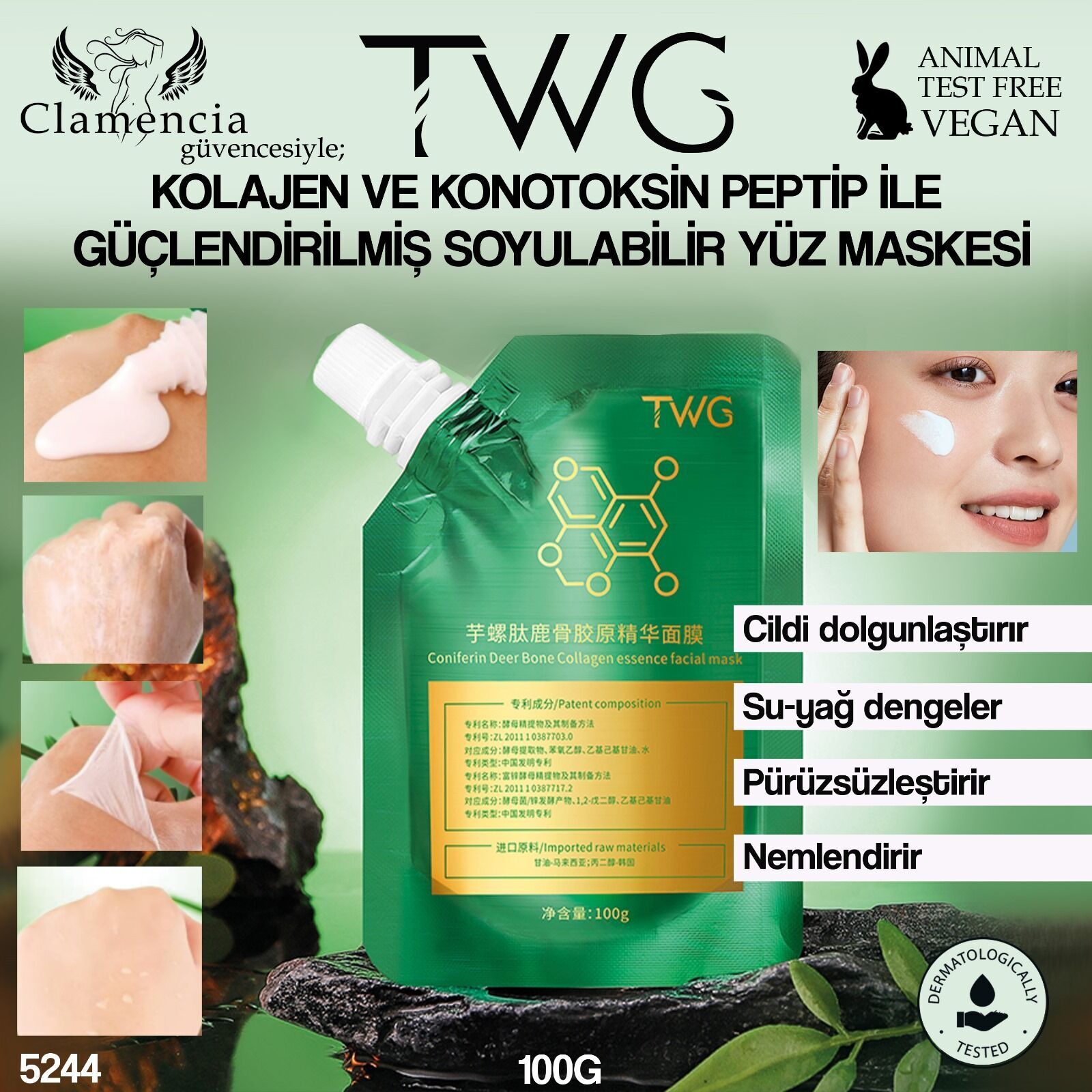 TWG Kolajen Peptit Soyulabilir Yüz Maskesi 100 gr