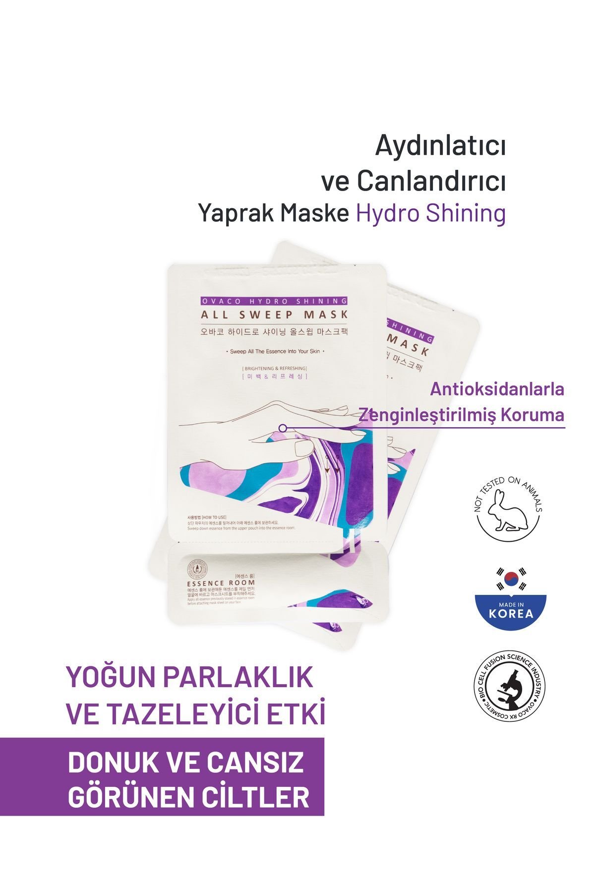 Ovaco Aydınlatıcı ve Canlandırıcı Yaprak Kağıt Kore Yüz Maskesi Hydro Shining 30 gr