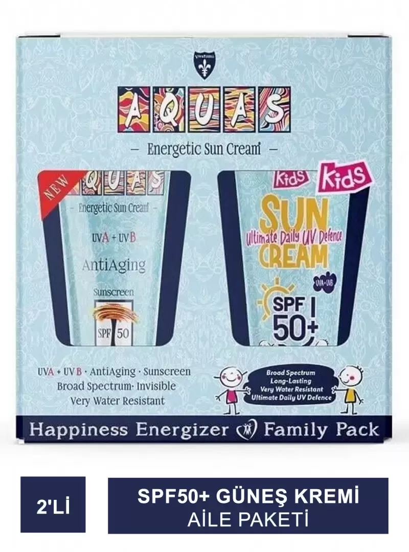 Aquas Güneş Kremi SPF50+ 100 ml + 100 ml - 2'li Aile Paketi