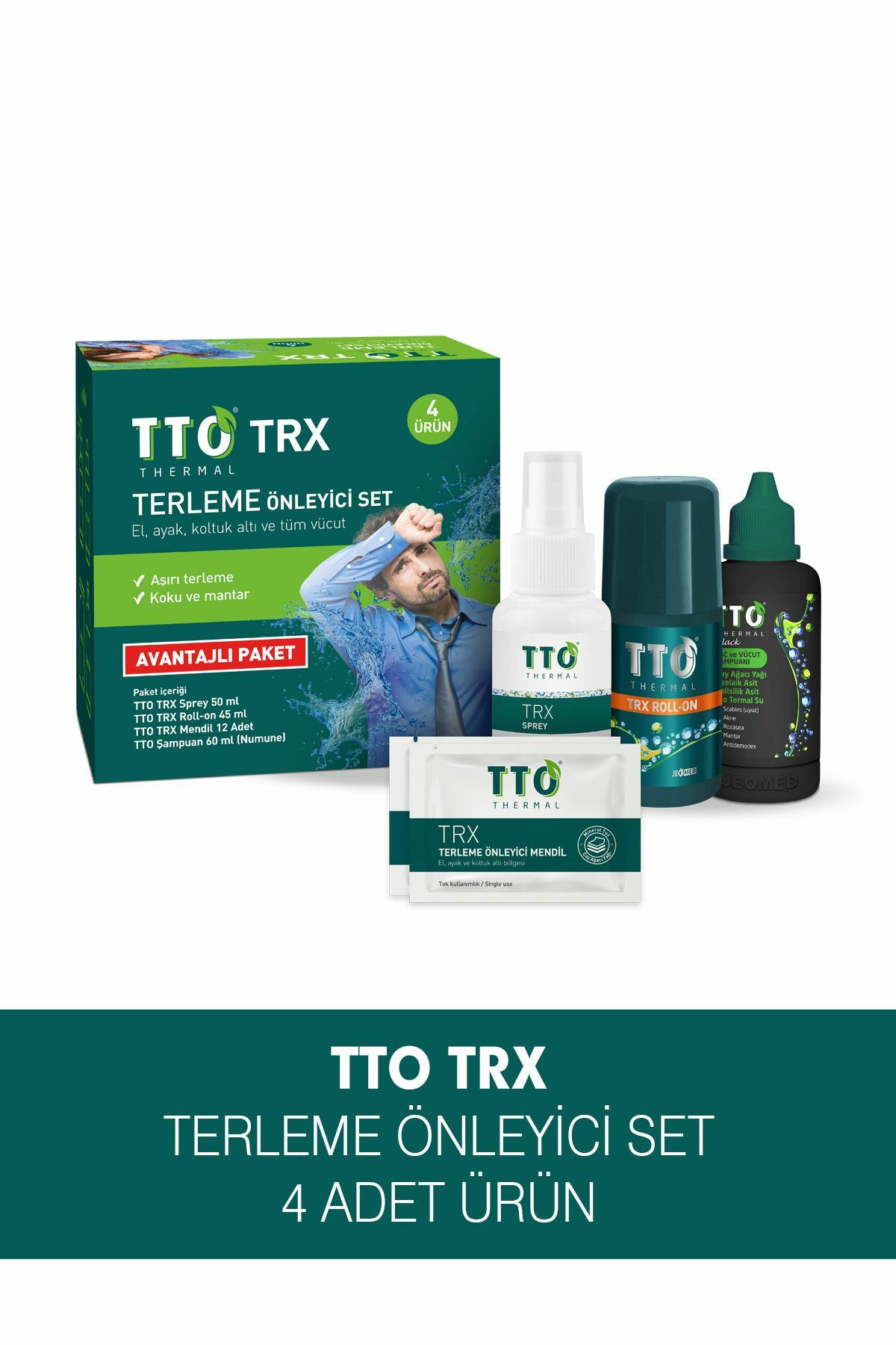 TTO Trx Antiperspirant Set - Sprey 50 ml + Roll-On 45 ml + Mendil 12'li + Şampuan 60 ml