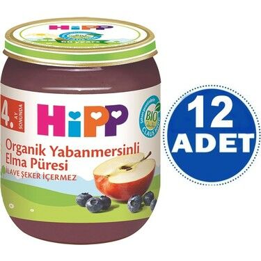 Hipp Kavanoz Maması Organik Yabanmersinli Elma Püresi 125 gr - 12 Adet