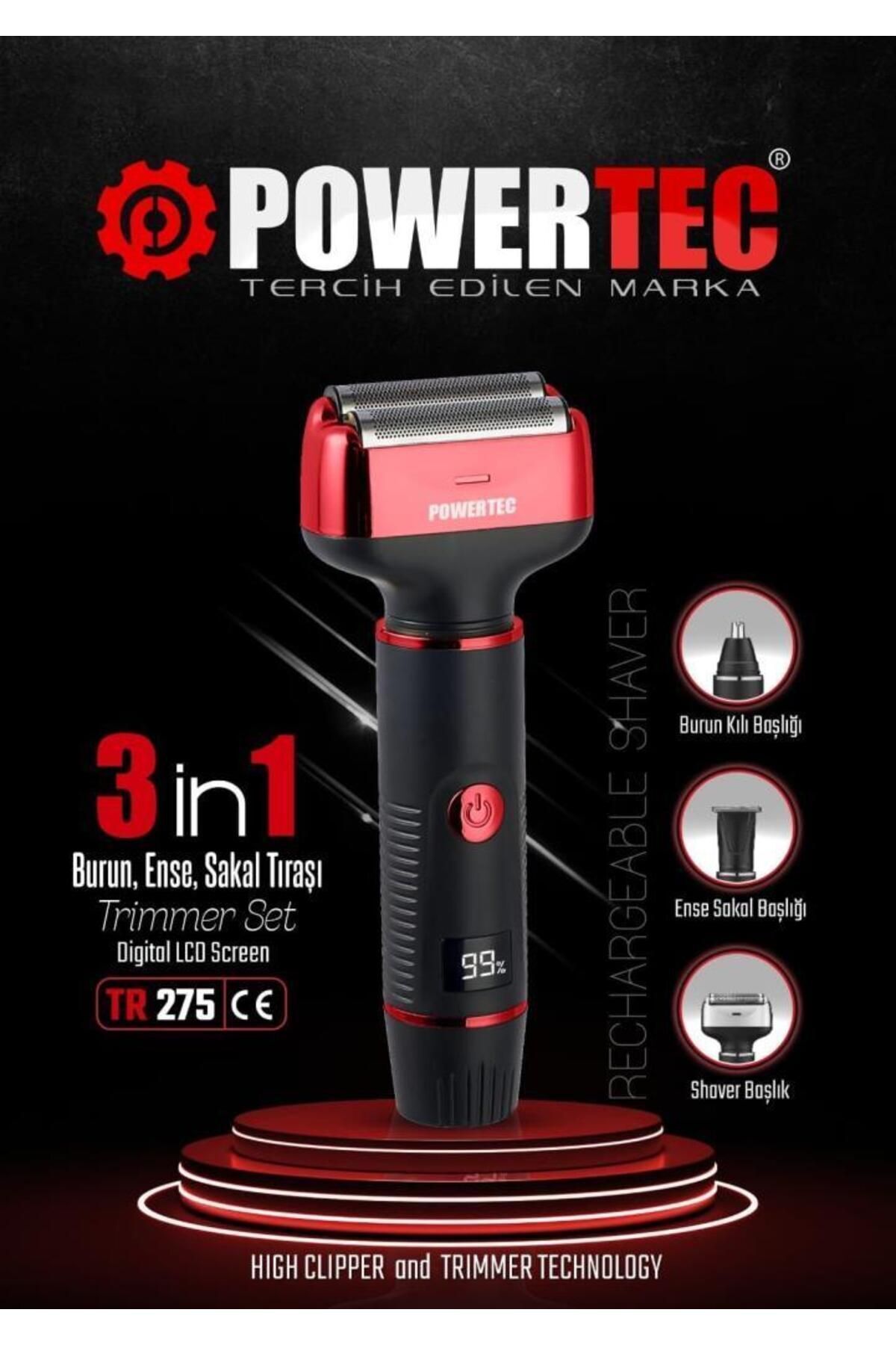 Powertec Tr-275 Günlük Sakal ve Burun Kılı Makinesi 3 Başlıklı