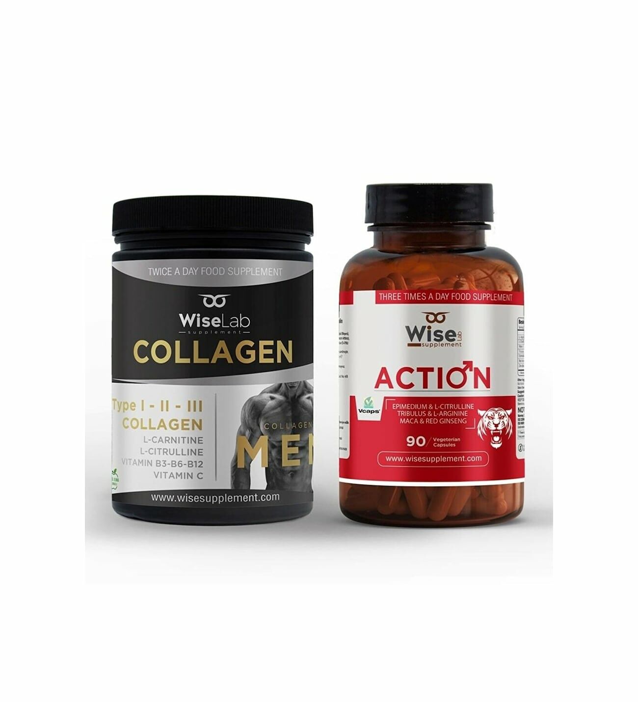 Wiselab Men Collagen Tip I II III 300 gr + Wiselab Action Bitkisel Erkek Takviye 90 Kapsül