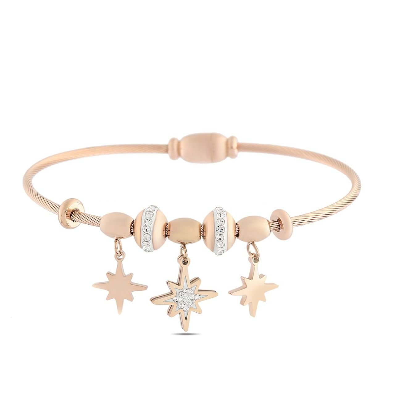 Kutup Yıldızı Figürlü Zirkon Taşlı Çelik Bileklik Rose