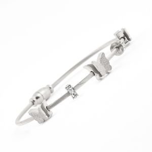 Kelebek Figürlü Zirkon Taşlı Çelik Bileklik Gümüş