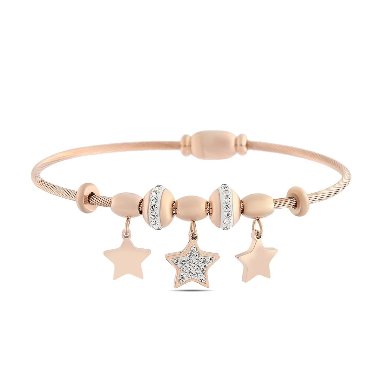 Yıldız Figürlü Zirkon Taşlı Çelik Bileklik Rose