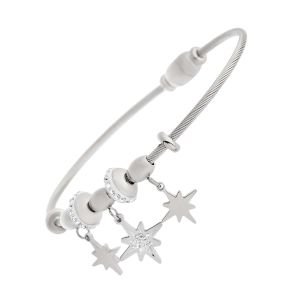 Kutup Yıldızı Figürlü Zirkon Taşlı Çelik Bileklik Gümüş