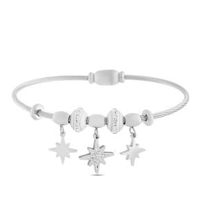 Kutup Yıldızı Figürlü Zirkon Taşlı Çelik Bileklik Gümüş