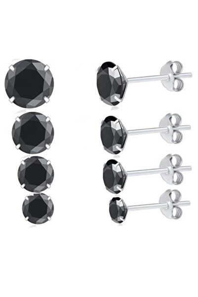 QBB Küpe Çelik Siyah Taşlı Kartela 12'li