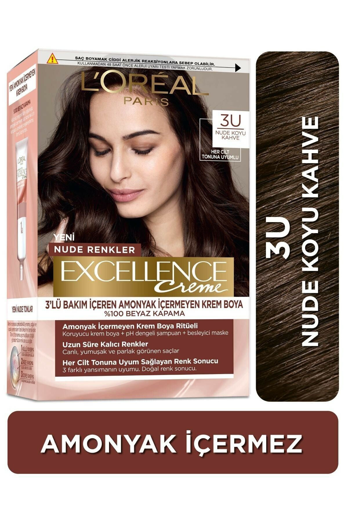 L'Oreal Excellence Nude Renkler Saç Boyası - 3U Nude Koyu Kahve