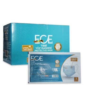 Ece Turkuaz Meltblown Full Ultrasonic 3 Katlı Maske (tekli kağıt ambalaj) 50li