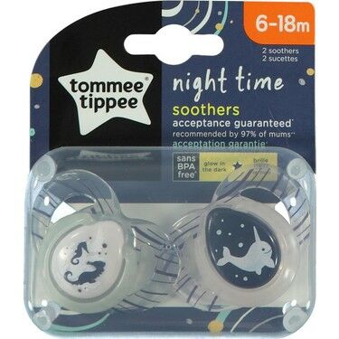 Tommee Tippee Ortodontik Gece Emziği 6-18 Ay Desenli Mavi 2'li