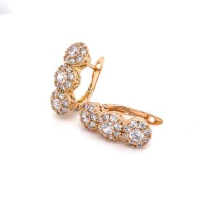 Xuping Üçlü Çiçek Figürlü Zirkon Taşlı Küpe Gold