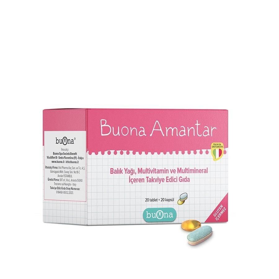 Buona Amantar Balık Yağı Multivitamin ve Mineral İçeren Takviye Edici Gıda 30 Tablet + 20 Kapsül