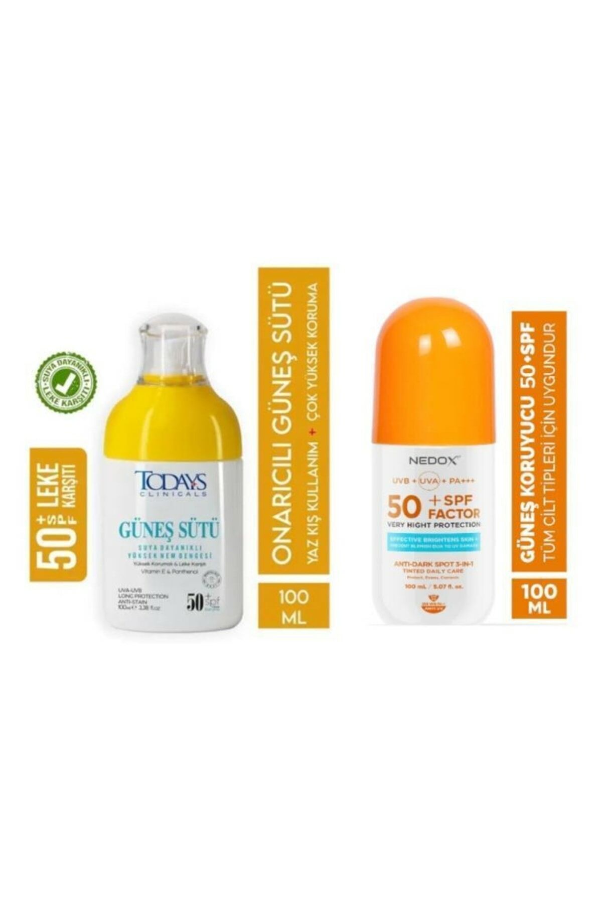 Todays Clinicals Güneş Sütü SPF50+ 100 ml + Nedox Leke Karşıtı Güneş Kremi SPF50 100 ml