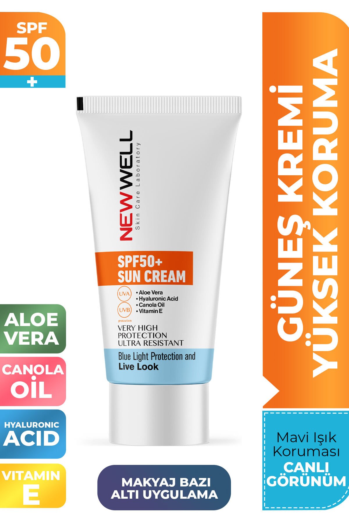 New Well Güneş Kremi Yüksek Koruma Aloe Vera SPF50+ 50 ml