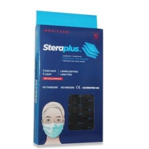 (ÜTSli) Steraplus Meltblown 10'Lu Siyah Ultrasonik 3 Katlı Telli Maske