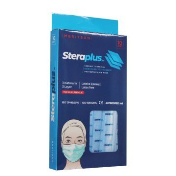 (ÜTSli) Steraplus Meltblown 10'Lu Mavi Ultrasonik 3 Katlı Telli Maske