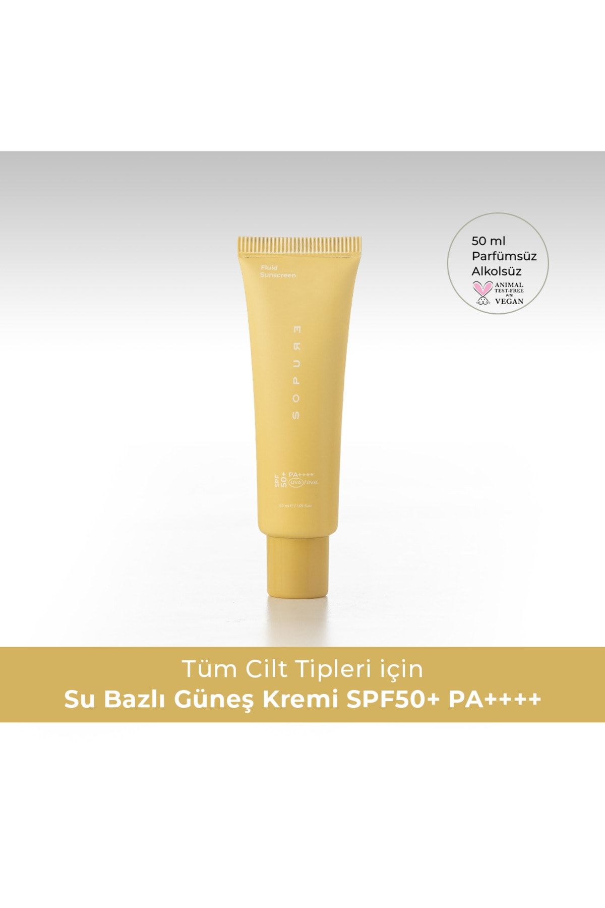 Sopure Tüm Cilt Tipleri İçin Su Bazlı Güneş Kremi PA++++ SPF50+ 50 ml