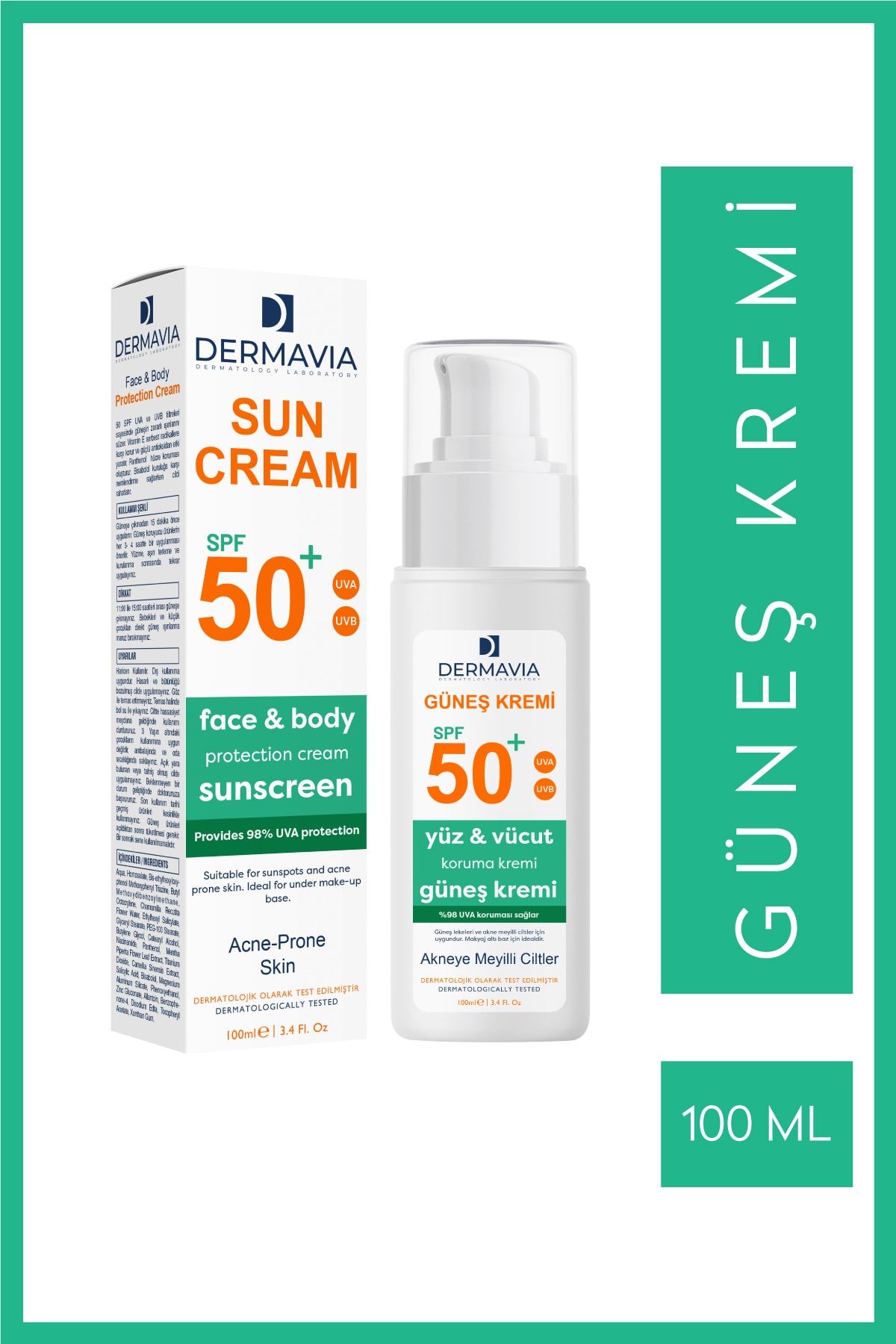 Dermavia Güneş Kremi Akneye Meyilli Ciltler SPF50+ 100 ml